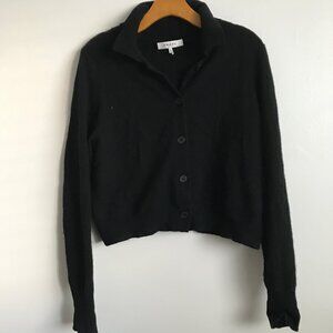 FRAME Cashmere Cardigan Sweater Black Crop Long Sleeve Womens XL